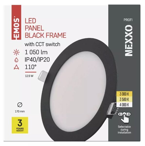 Emos lighting LED zápustný panel NEXXO ø17cm, 12,5W, CCT, černý/stříbrný Barva: Černá