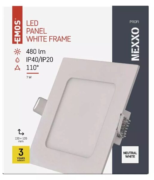 Emos lighting LED zápustný panel NEXXO, 12cm, 7W, čtvercový, bílý Barva: Bílá, Teplota světla: 3000K - teplá bílá