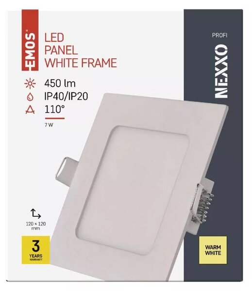 Emos lighting LED zápustný panel NEXXO, 12cm, 7W, čtvercový, bílý Barva: Bílá, Teplota světla: 3000K - teplá bílá