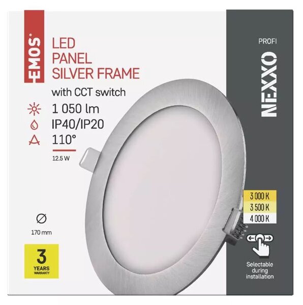 Emos lighting LED zápustný panel NEXXO ø17cm, 12,5W, CCT, černý/stříbrný Barva: Černá