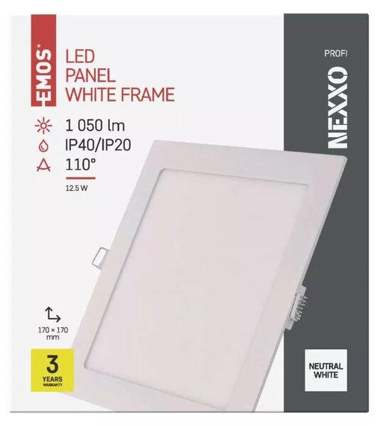 Emos lighting LED zápustný panel NEXXO, 17,5cm, 12,5W, čtvercový, bílý Barva: Bílá, Teplota světla: 3000K - teplá bílá