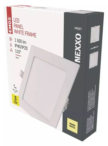 Emos lighting LED zápustný panel NEXXO, 22,5cm, 18W, čtvercový, bílý Barva: Bílá, Teplota světla: 4000K - denní bílá