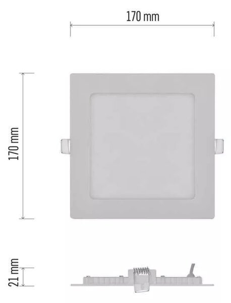 Emos lighting LED zápustný panel NEXXO, 17,5cm, 12,5W, čtvercový, bílý Barva: Bílá, Teplota světla: 3000K - teplá bílá