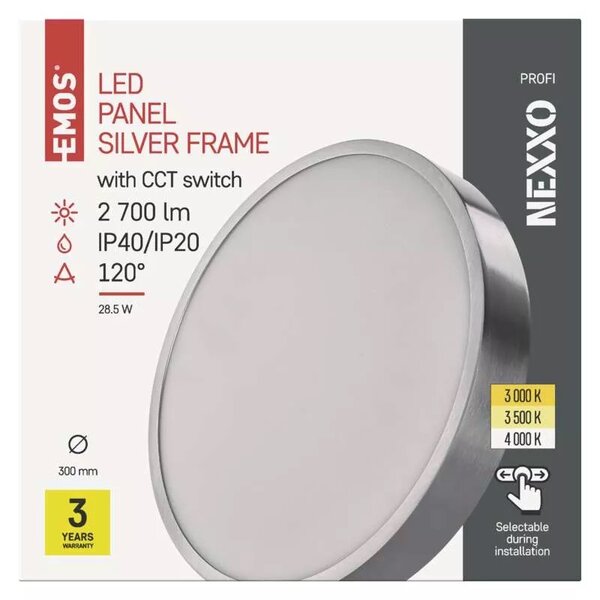 Emos lighting LED přisazený panel NEXXO ø30cm, 28,5W, CCT, kulatý Barva: Černá