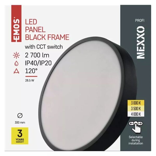 Emos lighting LED přisazený panel NEXXO ø30cm, 28,5W, CCT, kulatý Barva: Černá