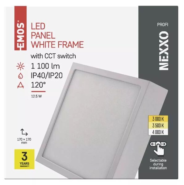 Emos lighting LED přisazený panel NEXXO 17cm, 12,5W, CCT, čtvercový Barva: Stříbrná
