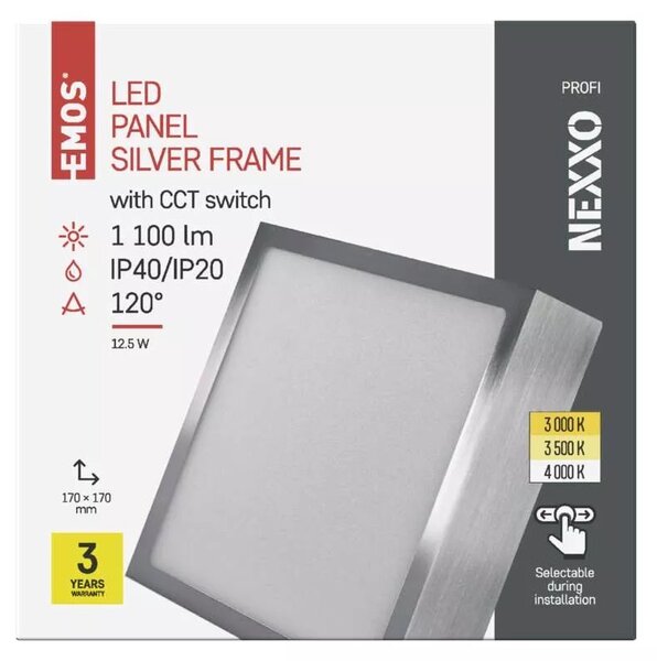 Emos lighting LED přisazený panel NEXXO 17cm, 12,5W, CCT, čtvercový Barva: Stříbrná