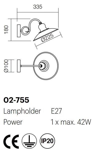 Incanti Retro nástěnné svítidlo Lena 02, ø 22,5 cm