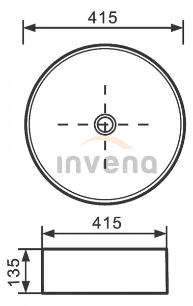Invena Kos, keramické umyvadlo na desku 415x415x135 mm, bílá lesklá, INV-CE-38-001-C