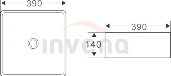 Invena Malaga, keramické umyvadlo na desku 390x390x140 mm, bílá lesklá, INV-CE-39-001-C