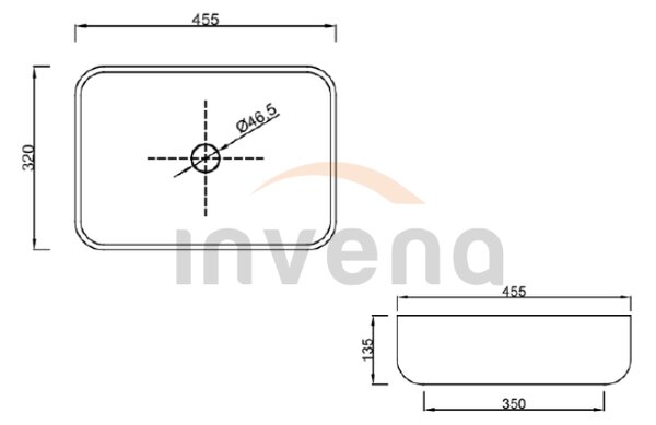 Invena Vitoria, keramické umyvadlo na desku 455x320x135 mm, bílá lesklá, INV-CE-48-001-W