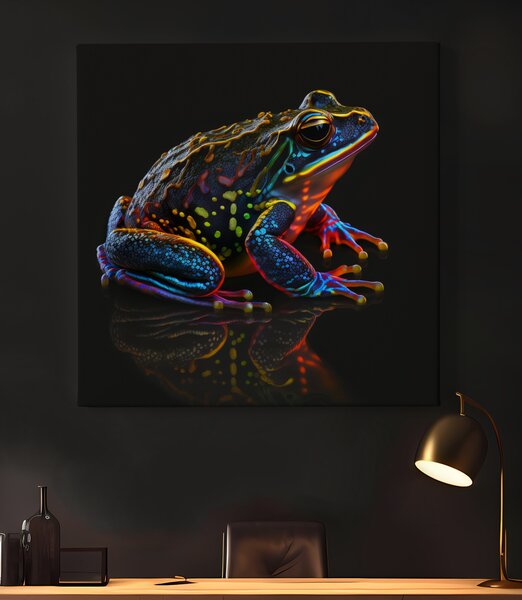 Obraz na plátně - barevná žába FeelHappy.cz Rozměr obrazu (Šířka x Výška): 40 x 40 cm
