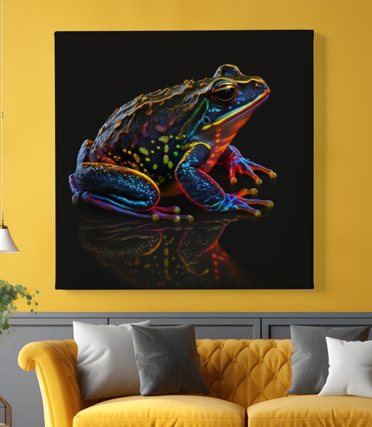 Obraz na plátně - barevná žába FeelHappy.cz Rozměr obrazu (Šířka x Výška): 40 x 40 cm