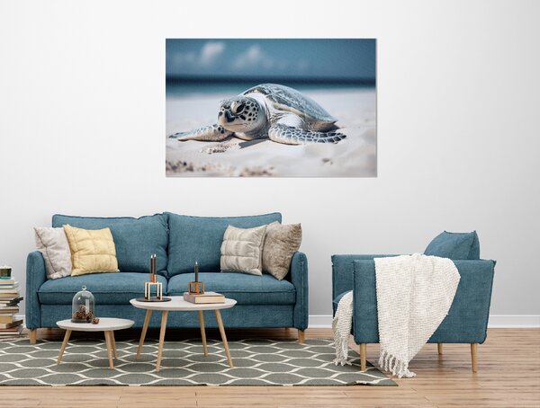 Obraz na plátně - želva na písečné pláži FeelHappy.cz Rozměr obrazu (Šířka x Výška): 40 x 30 cm