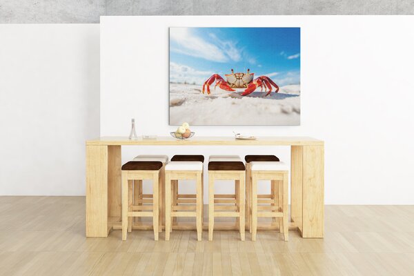 Obraz na plátně - červený krab na písečné pláži FeelHappy.cz Rozměr obrazu (Šířka x Výška): 40 x 30 cm