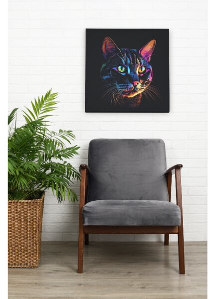 Obraz na plátně - barevná kočka FeelHappy.cz Rozměr obrazu (Šířka x Výška): 40 x 40 cm