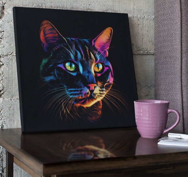 Obraz na plátně - barevná kočka FeelHappy.cz Rozměr obrazu (Šířka x Výška): 40 x 40 cm