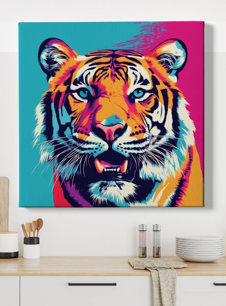 Obraz na plátně - Barevný Tygr Pop Art FeelHappy.cz Rozměr obrazu (Šířka x Výška): 40 x 40 cm