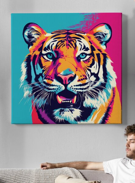 Obraz na plátně - Barevný Tygr Pop Art FeelHappy.cz Rozměr obrazu (Šířka x Výška): 40 x 40 cm