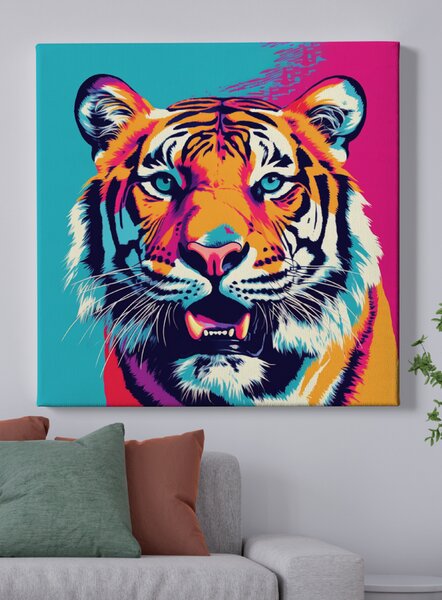 Obraz na plátně - Barevný Tygr Pop Art FeelHappy.cz Rozměr obrazu (Šířka x Výška): 40 x 40 cm
