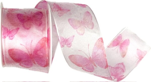 Stuha taftová WINGS OF SUMMER PINK růžová průsvitná 40mm x 2m (13,-Kč/m)