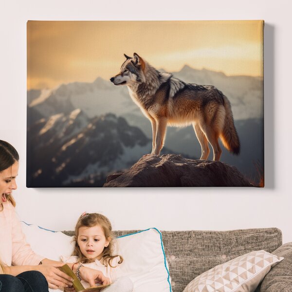 Obraz na plátně - Vlk na skále FeelHappy.cz Rozměr obrazu (Šířka x Výška): 40 x 30 cm