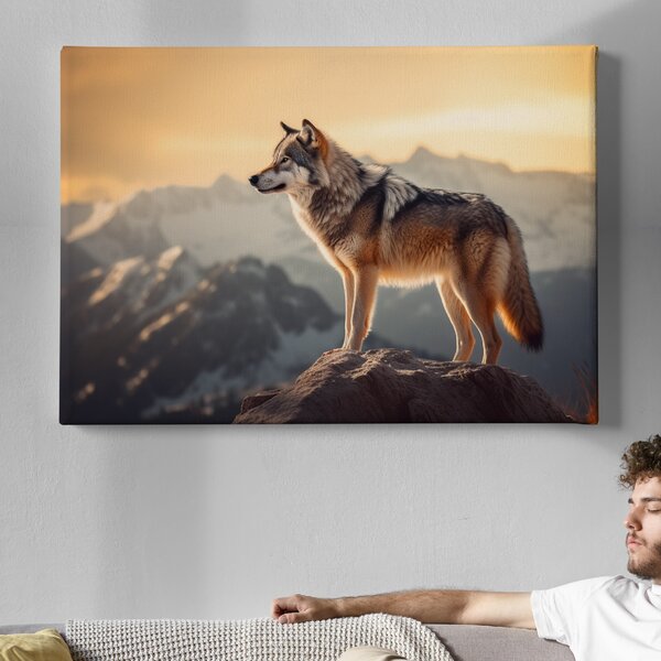 Obraz na plátně - Vlk na skále FeelHappy.cz Rozměr obrazu (Šířka x Výška): 40 x 30 cm