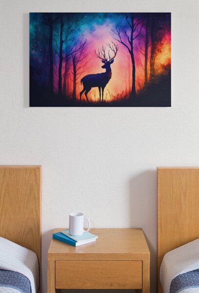 Obraz na plátně - Jelen v lese, silueta FeelHappy.cz Rozměr obrazu (Šířka x Výška): 40 x 30 cm