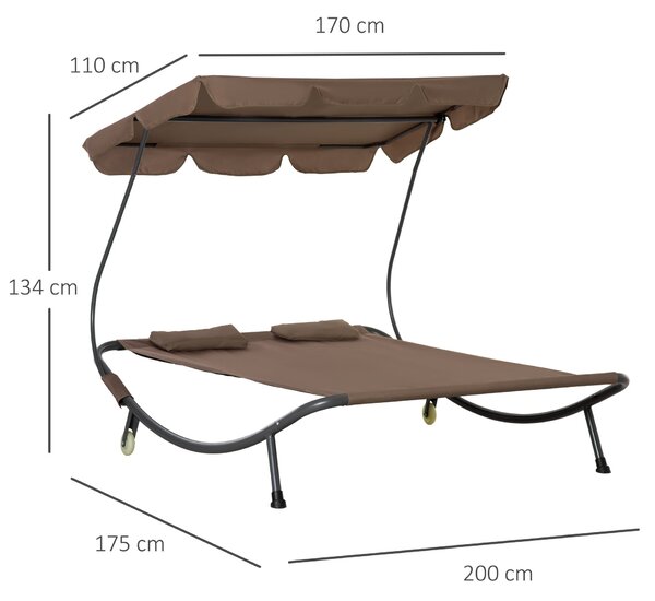Outsunny Dvoumístný sluneční lehátko s nastavitelným slunečníkem pro venkovní a zahradní použití 200x175x134cm Hnědá | Aosom