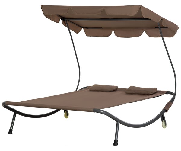 Outsunny Dvoumístný sluneční lehátko s nastavitelným slunečníkem pro venkovní a zahradní použití 200x175x134cm Hnědá | Aosom