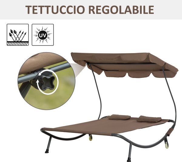 Outsunny Dvoumístný sluneční lehátko s nastavitelným slunečníkem pro venkovní a zahradní použití 200x175x134cm Hnědá | Aosom