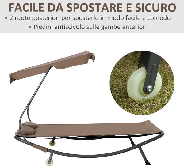 Outsunny Dvoumístný sluneční lehátko s nastavitelným slunečníkem pro venkovní a zahradní použití 200x175x134cm Hnědá | Aosom
