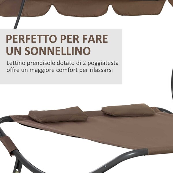 Outsunny Dvoumístný sluneční lehátko s nastavitelným slunečníkem pro venkovní a zahradní použití 200x175x134cm Hnědá | Aosom