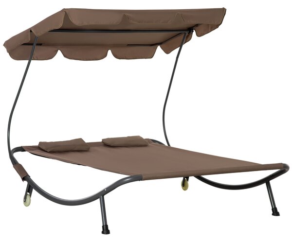 Outsunny Dvoumístný sluneční lehátko s nastavitelným slunečníkem pro venkovní a zahradní použití 200x175x134cm Hnědá | Aosom