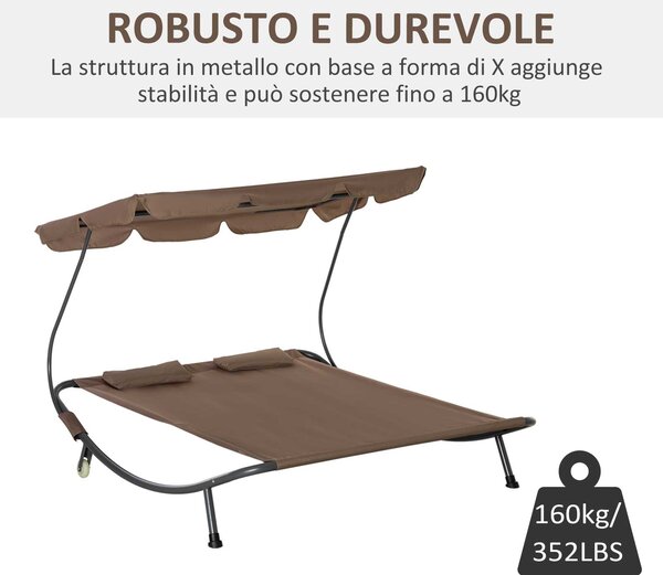 Outsunny Dvoumístný sluneční lehátko s nastavitelným slunečníkem pro venkovní a zahradní použití 200x175x134cm Hnědá | Aosom
