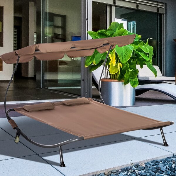 Outsunny Dvoumístný sluneční lehátko s nastavitelným slunečníkem pro venkovní a zahradní použití 200x175x134cm Hnědá | Aosom