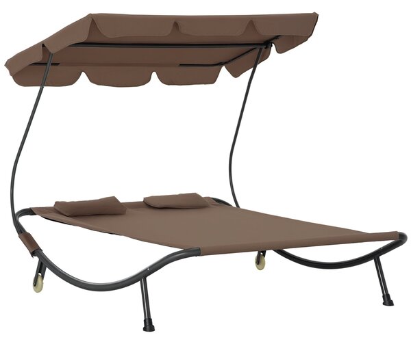 Outsunny Dvoumístný sluneční lehátko s nastavitelným slunečníkem pro venkovní a zahradní použití 200x175x134cm Hnědá | Aosom