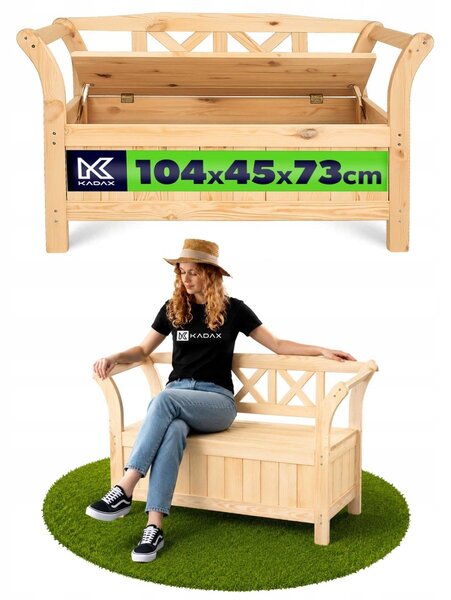 Zahradní lavice Kadax dřevěná béžová s opěradlem 119 cm s úložným prostorem