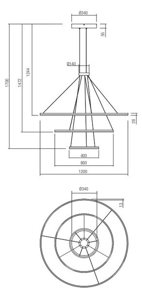 Redo Závěsné LED svítidlo ORBIT ø 120/ø80/ø40 cm, 4000K, 3 kruhy Barva: Bílá, Stmívání, řízení: TRIAC