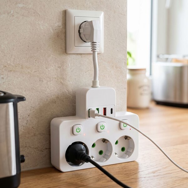 Toolight Toolight, JNH018, zásuvkový rozbočovač 3 zásuvky + 3× USB-A + USB-C s LED světlem, bílá, OSW-56306