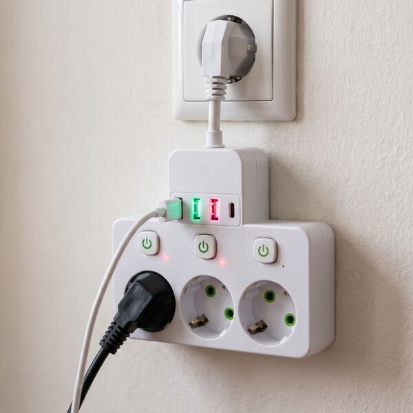 Toolight Toolight, JNH018, zásuvkový rozbočovač 3 zásuvky + 3× USB-A + USB-C s LED světlem, bílá, OSW-56306