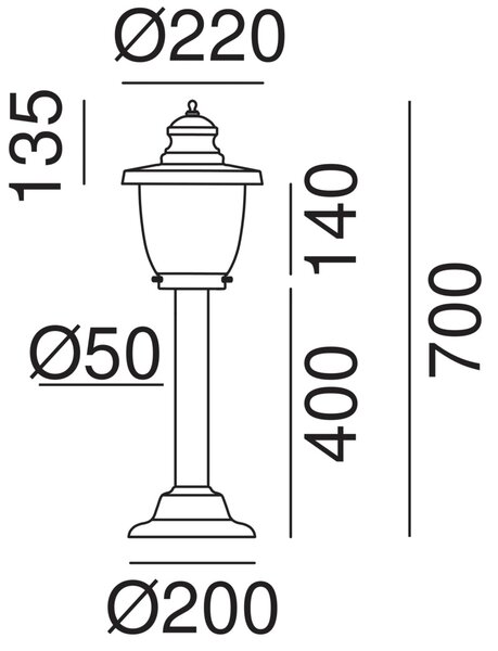 Il Fanale Venkovní retro stojací lampa VENEZIA 700 mm Varianty: bublinkové sklo