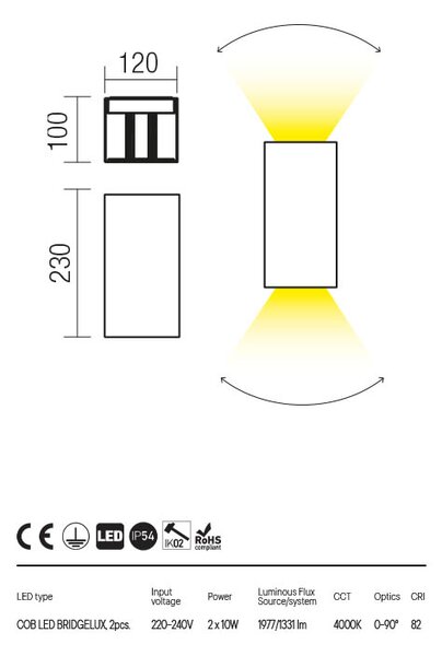 Redo Venkovní nástěnné svítidlo VARY v:230mm, IP54 Barva: Hnědá, Teplota světla: 3000K - teplá bílá