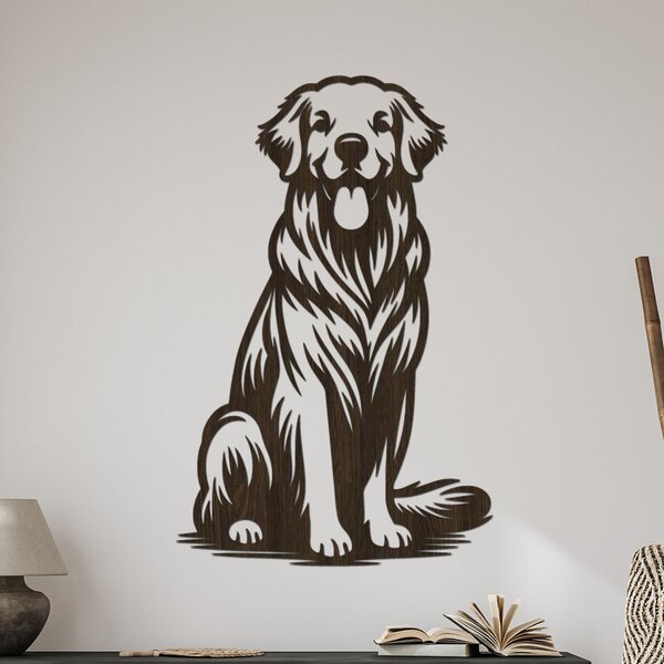 Dřevěná dekorace na zeď Zlatý retriever | Rozměry (cm): 26x40 | Zvolte barvu dekoru: Dub Sonoma