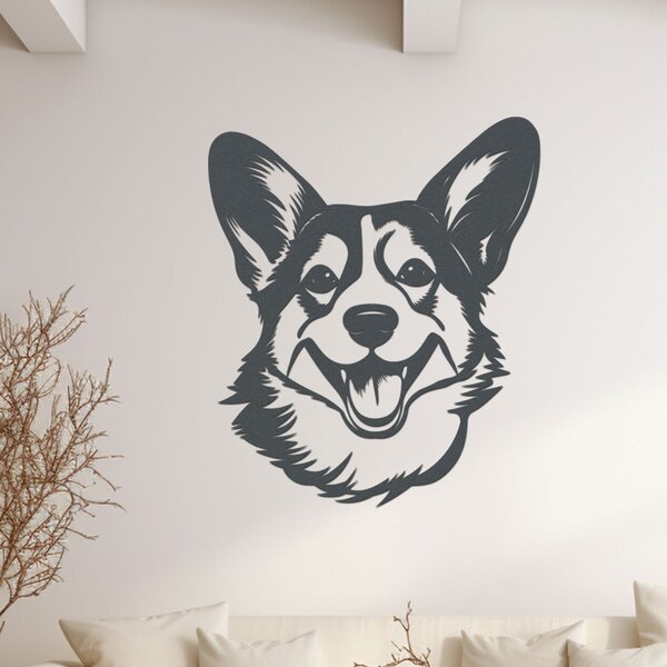 Dřevěná dekorace na stěnu psa Corgi hlava | Rozměry (cm): 34x40 | Zvolte barvu dekoru: Javor