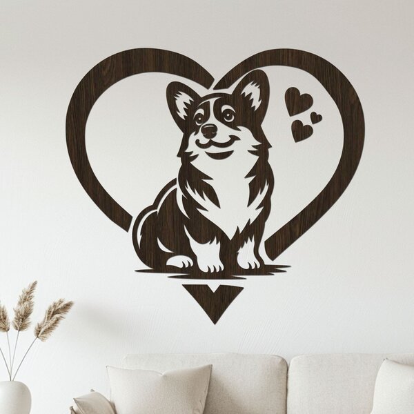 Dřevěná dekorace Corgi láska | Rozměry (cm): 40x37 | Zvolte barvu dekoru: Dub Sonoma