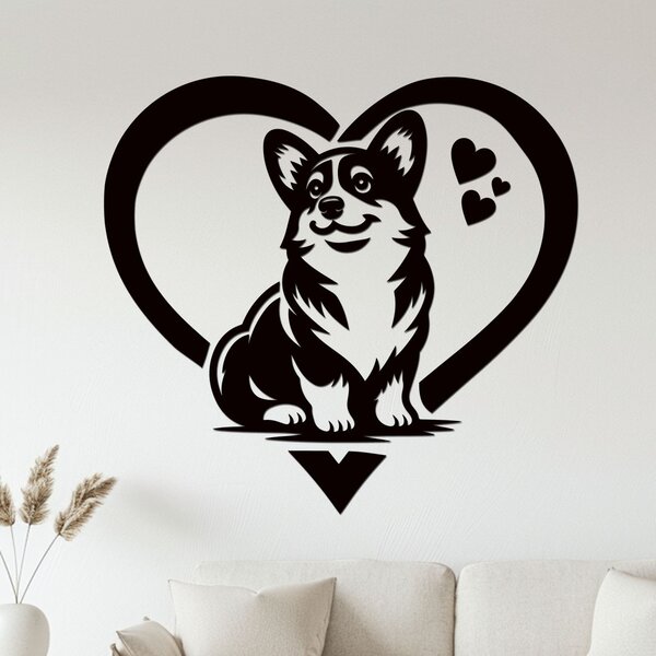 Dřevěná dekorace Corgi láska | Rozměry (cm): 40x37 | Zvolte barvu dekoru: Dub Sonoma