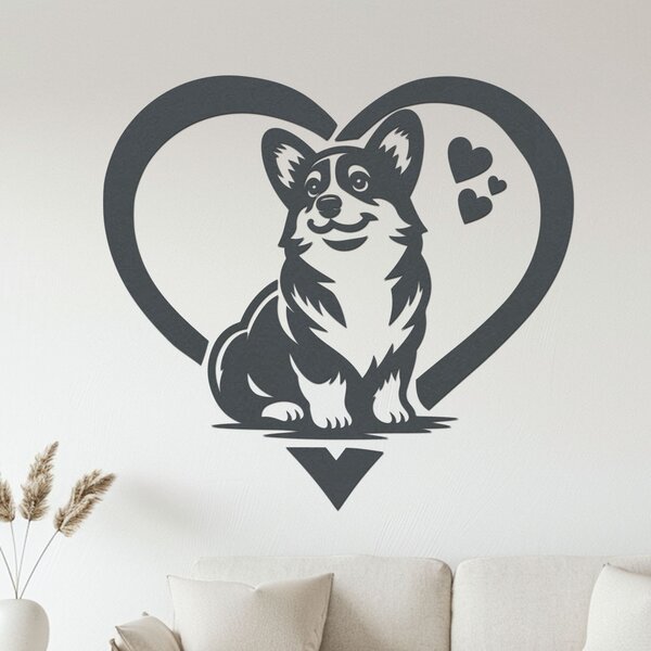 Dřevěná dekorace Corgi láska | Rozměry (cm): 40x37 | Zvolte barvu dekoru: Dub Sonoma