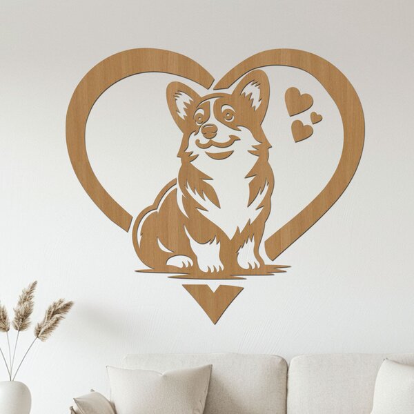 Dřevěná dekorace Corgi láska | Rozměry (cm): 40x37 | Zvolte barvu dekoru: Dub Sonoma