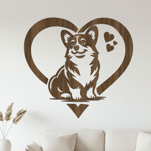 Dřevěná dekorace Corgi láska | Rozměry (cm): 40x37 | Zvolte barvu dekoru: Dub Sonoma